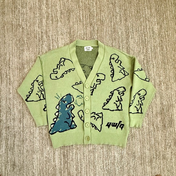 Aelfric Eden Dinosaur Cardigan Sweater Size Small Green - Picture 6 of 11
